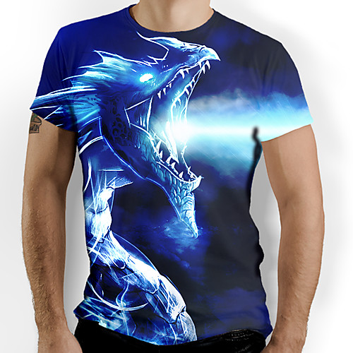 

Men's T shirt Shirt Graphic Animal Short Sleeve Daily Tops Basic Elegant Round Neck Blue