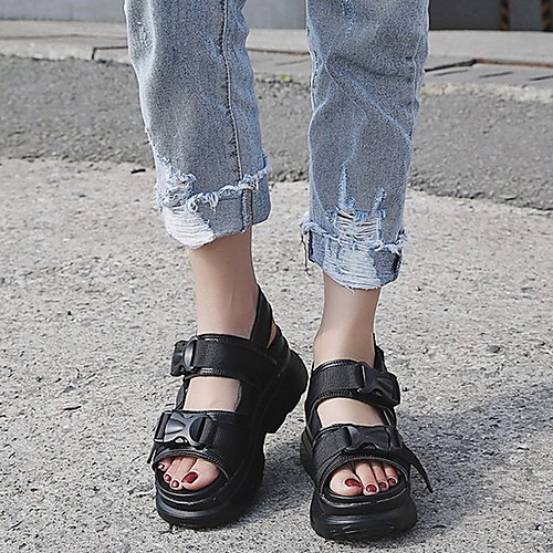 

Women's Sandals Flat Sandal Spring & Summer Flat Heel Round Toe Daily PU White / Black