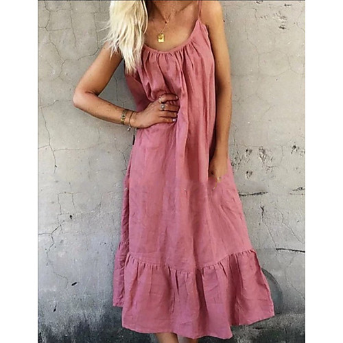 

Women's A-Line Dress Midi Dress - Sleeveless Solid Color Summer Casual Mumu 2020 White Red S M L XL XXL