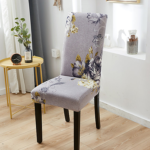 

Grey Chair Cover Floral Print Super Soft Stretch Removable Washable Dining Room Chair Protector Slipcovers Home Decor Dining Room Seat Cover