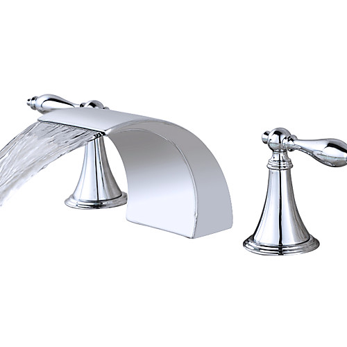 

Bathroom Sink Faucet - Widespread / Waterfall Chrome Deck Mounted Two Handles Three HolesBath Taps
