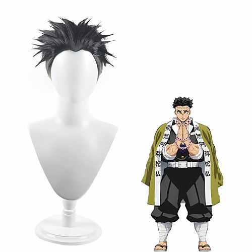 

Demon Slayer: Kimetsu no Yaiba Cosplay Cosplay Wigs Men's Layered Haircut 8 inch Heat Resistant Fiber Curly Black Teen Adults' Anime Wig