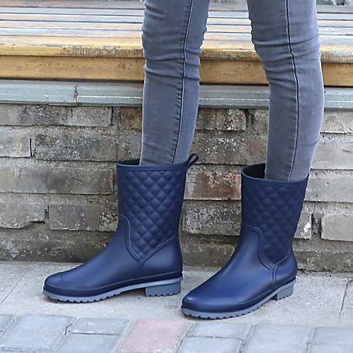 

Women's Boots Spring / Summer Platform Round Toe Daily PVC Mid-Calf Boots Black / Royal Blue