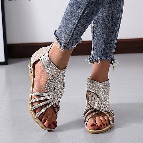 

Women's Sandals Flat Sandal Summer Flat Heel Open Toe Roman Shoes Daily PU Black / Gold / Beige
