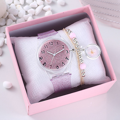 

Women's Quartz Watches New Arrival Fashion Silver Pink Rubber Chinese Quartz Blushing Pink Silver Chronograph Cute Creative 2 Piece Analog One Year Battery Life