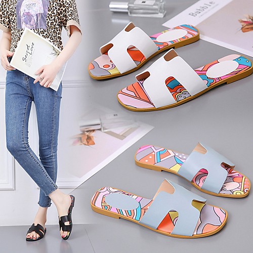 

Women's Slippers & Flip-Flops Summer Flat Heel Open Toe Daily PU Black / Yellow / White / Black