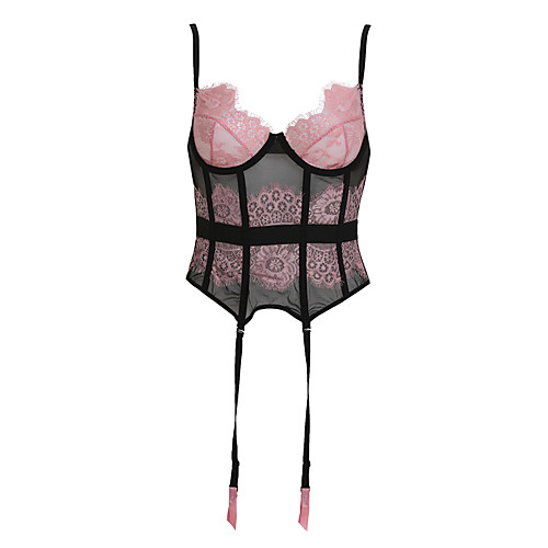 

Women's Hook & Eye Overbust Corset - Lace Printing, Lace Blushing Pink S M L