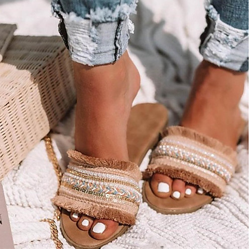 

Women's Sandals Summer Flat Heel Open Toe Daily PU Almond / Red