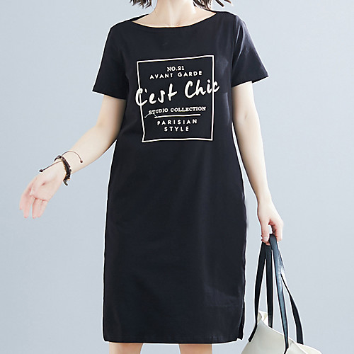 

Women's Plus Size Shirt Dress - Sleeveless Letter Spring Summer Off Shoulder Chinoiserie Daily Weekend Loose 2020 Black Gray XL XXL XXXL XXXXL / Cotton