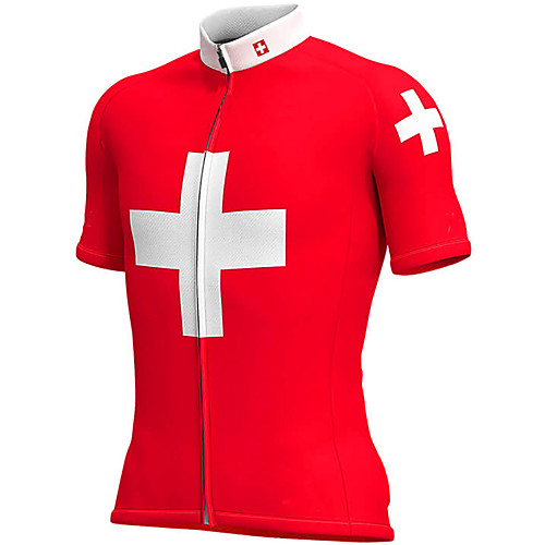 

21Grams Men's Short Sleeve Cycling Jersey Summer Polyester Red / White Switzerland Denmark National Flag Bike Jersey Top Mountain Bike MTB Road Bike Cycling UV Resistant Quick Dry Breathable Sports