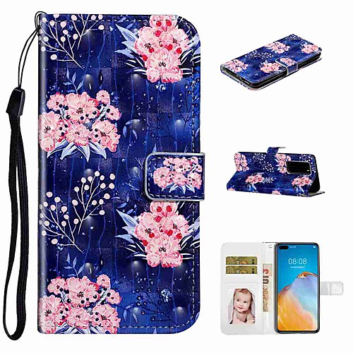 

Case For Huawei P40 / Huawei P40 Pro / Huawei P40 Lite Wallet / Card Holder / with Stand Full Body Cases Pink Flower PU Leather / TPU for Huawei PSMART 2019 / Honor 10 Lite