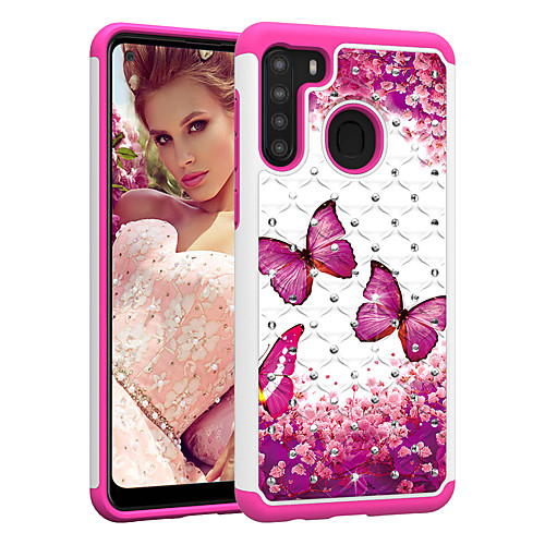 

PC TPU 2in1 Rhinestone Taping Cover Butterfly Phone Case For Samsung Galaxy A11 A71 A21 A51 A50(2019) A30(2019) A20(2019)