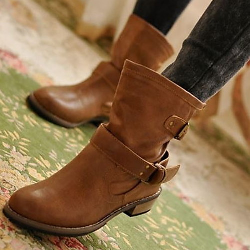 

Women's Boots Spring & Summer Chunky Heel Round Toe Daily PU Black / Brown