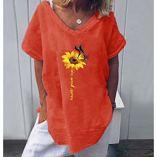 

Women's Geometric Sun Flower Blouse Daily Weekend V Neck White / Red / Yellow / Khaki / Green / Dusty Blue / Gray