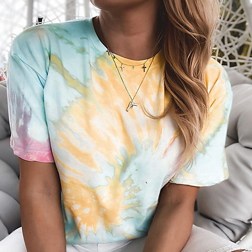 

Women's Tie Dye T-shirt Daily Going out Blue / Purple / Yellow / Fuchsia / Orange