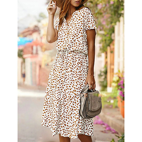 

Women's Shift Dress Maxi long Dress - Short Sleeves Leopard Summer Elegant 2020 White Orange S M L XL