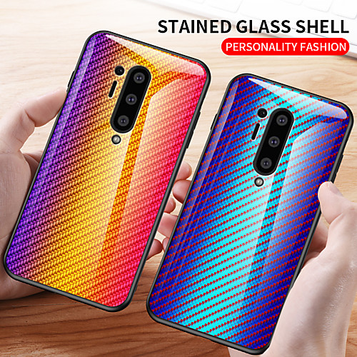

Hard Tempered Glass Gradient Carbon Fiber Protect Cover Case For OnePlus 8 Pro OnePlus 7 Pro OnePlus 6T One Plus 7T Pro One Plus 6 Soft TPU Frame Protection Shockproof Case