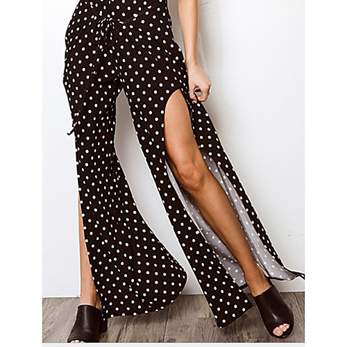 

Women's Basic Street chic Loose Cotton Wide Leg Pants - Polka Dot Solid Colored White Black Red S / M / L