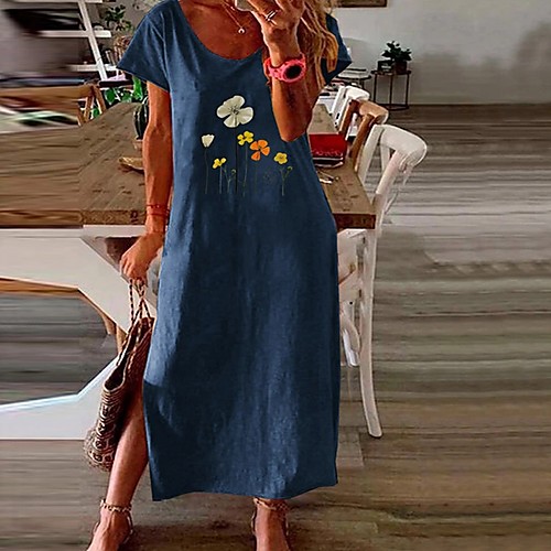 

Women's Shift Dress Maxi long Dress - Short Sleeves Floral Summer Elegant 2020 Green Navy Blue Light Blue L XL XXL XXXL XXXXL XXXXXL