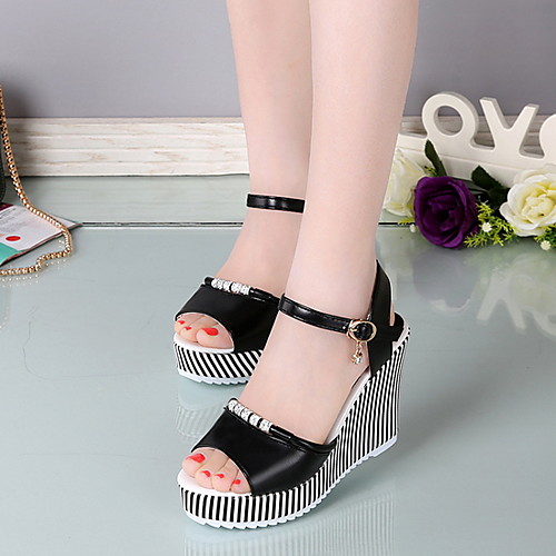 

Women's Sandals Wedge Sandals Summer Wedge Heel Round Toe Daily PU White / Black