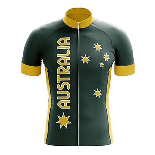 

21Grams Men's Short Sleeve Cycling Jersey Summer Polyester Black / Yellow Australia Austria National Flag Bike Jersey Top Mountain Bike MTB Road Bike Cycling UV Resistant Quick Dry Breathable Sports