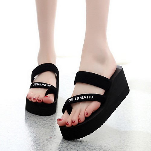 

Women's Sandals Summer Wedge Heel Open Toe Daily PVC Black