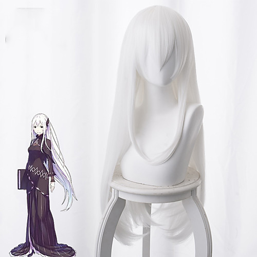 

Re:Zero Starting Life in Another World kara hajimeru isekai seikatsu Cosplay Wigs Women's Asymmetrical 35 inch Heat Resistant Fiber kinky Straight White Adults' Anime Wig