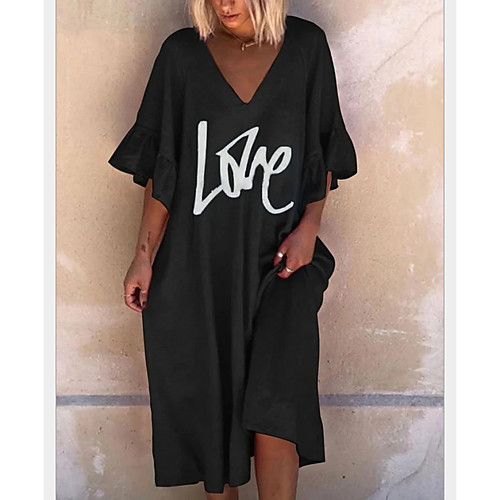 

Women's A-Line Dress Midi Dress - Half Sleeve Letter Summer Casual 2020 Black Khaki Gray S M L XL XXL XXXL