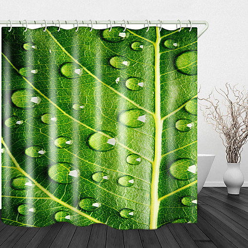 

Leaf Brops Digital Print Shower Curtain With Hooks Suitable For Separate Wet And Dry Zone Divide Bathroom Shower Curtain Waterproof Oil-proof Home Decor