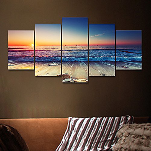 

5 Panel Wall Art Canvas Prints Painting Artwork Picture Landscape Beach Sea Home Decoration Décor Stretched Frame / Rolled