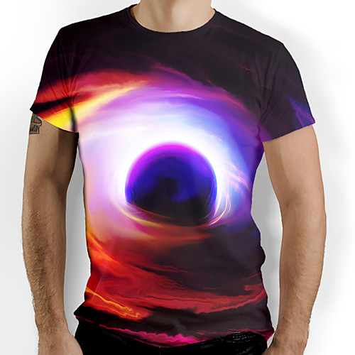 

Men's T shirt Shirt Galaxy Graphic Optical Illusion Print Short Sleeve Daily Tops Round Neck Red
