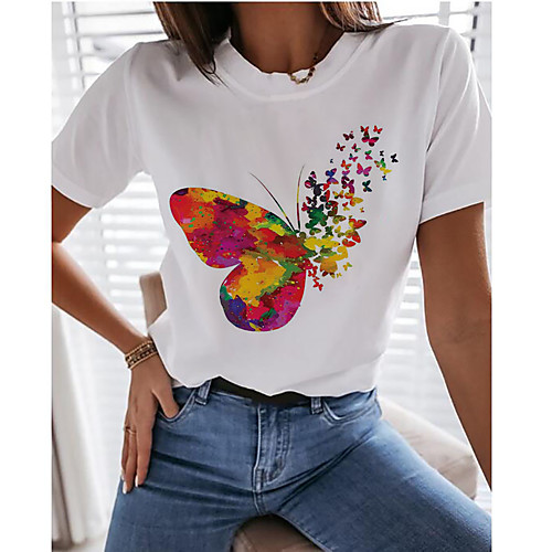 

Women's Rainbow Graphic Print T-shirt Basic Casual / Daily White