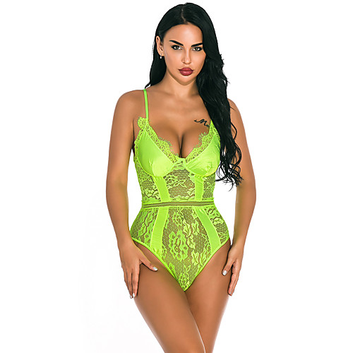 

Women's Lace Backless Mesh Bodysuits Nightwear Solid Colored White / Black / Green S M L