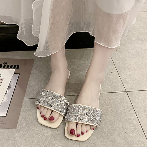 

Women's Slippers & Flip-Flops Summer Flat Heel Round Toe Daily Patent Leather Black / Beige