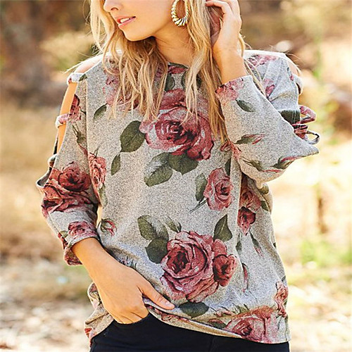 

Women's Floral Print Loose T-shirt Daily Blue / Gray