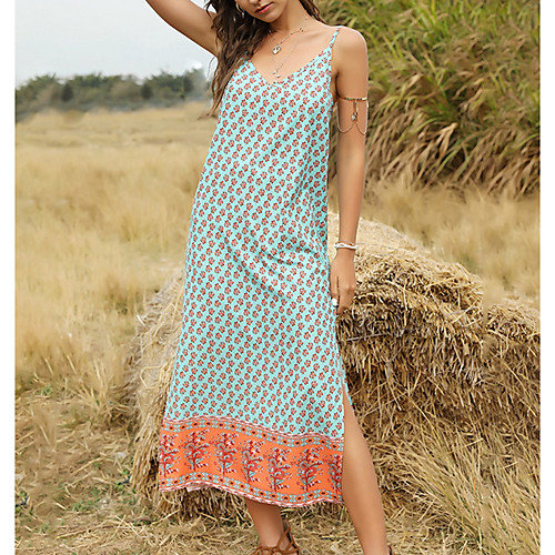 

LITB Basic Women's Printed Dress Maxi Long Dress Printed Sleeveless Casual Midi Dress