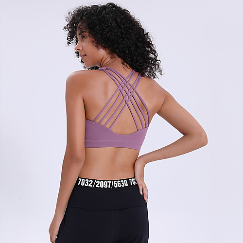 

Women's Sports Bra Bralette Criss Cross Elastane Running Fitness Jogging Breathable Soft Padded Medium Support Purple White Solid Colored / Stretchy