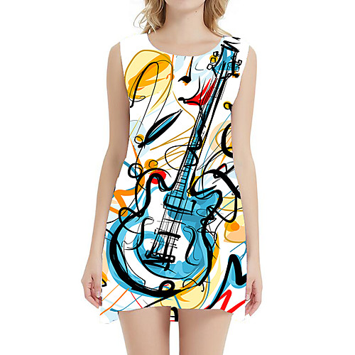 

Women's A Line Dress - Sleeveless Geometric Letter Patchwork Summer 3D Print Sexy Daily Holiday Belt Not Included 2020 Black Blue Green Rainbow Gray S M L XL XXL XXXL