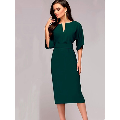 

Women's A-Line Dress Knee Length Dress - Half Sleeve Solid Color Summer Casual Sexy 2020 Wine Green S M L XL XXL