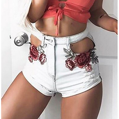 

Women's Basic Loose Denim Shorts Pants - Print White Blue S / M / L
