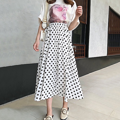 

Women's Swing Skirts - Polka Dot White Black One-Size