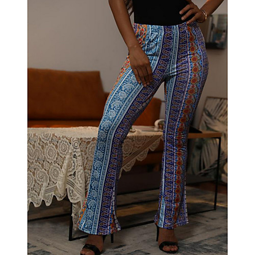 

Women's Basic Wide Leg Pants Print Blue Wine