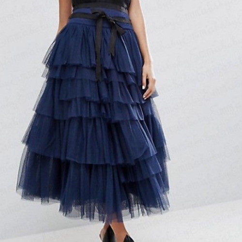 

Women's Daily Wear Basic Skirts Solid Colored Tulle Blue Blushing Pink / Maxi