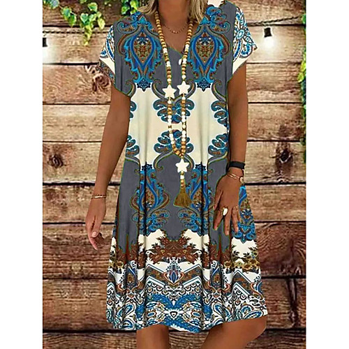 

Women's Shift Dress Knee Length Dress - Short Sleeves Tribal Print Summer V Neck Casual Holiday Vacation 2020 Red Yellow Khaki Green Gray S M L XL XXL XXXL XXXXL XXXXXL