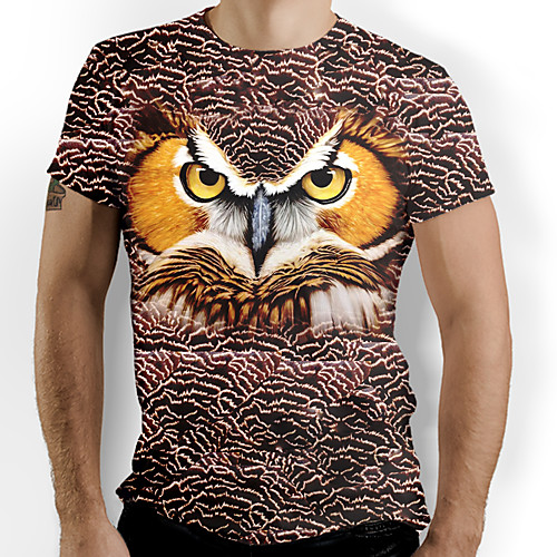 

Men's T shirt Graphic Optical Illusion Animal Print Short Sleeve Daily Tops Brown