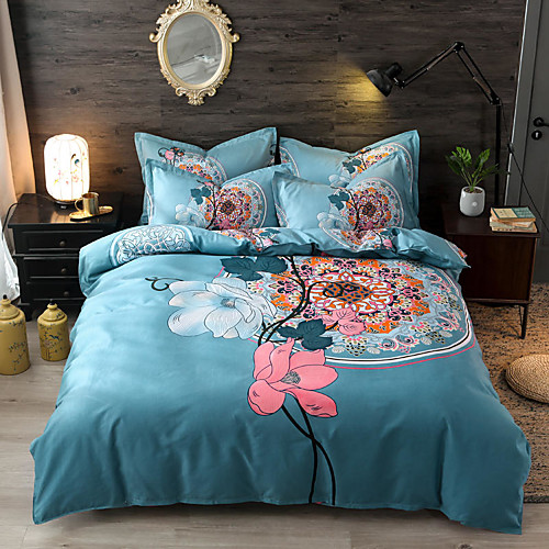 

4 Pieces Chinoiserie Duvet Cover Set Elegant Floral Pattern Brushed Comfortable Beddings