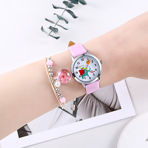 

Girls' Quartz Watches Cartoon Fashion White Pink PU Leather Chinese Quartz White Blushing Pink Chronograph Cute Creative 2 Piece Analog One Year Battery Life