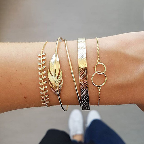 

5pcs Women's Bracelet Layered Leaf Simple European Trendy Fashion Alloy Bracelet Jewelry Gold For Gift Prom Date Birthday Festival