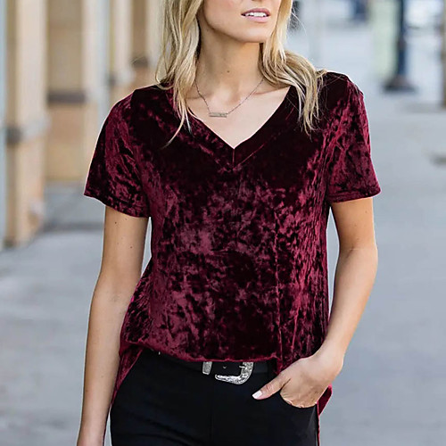 

Women's Daily EU / US Size Loose T-shirt - Solid Colored V Neck Wine