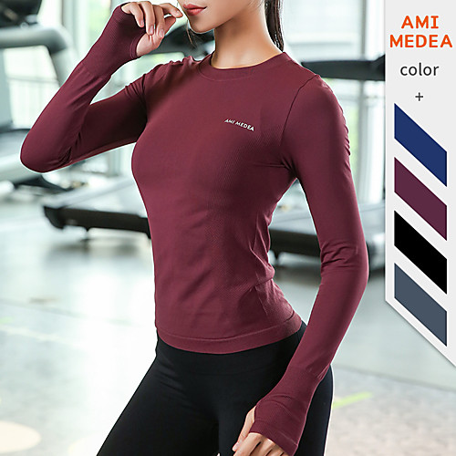 

Women's Yoga Top Solid Color Black Burgundy Blue Pink Gray Nylon Fitness Gym Workout Running Tee Tshirt Long Sleeve Sport Activewear Quick Dry Breathable Comfortable Stretchy